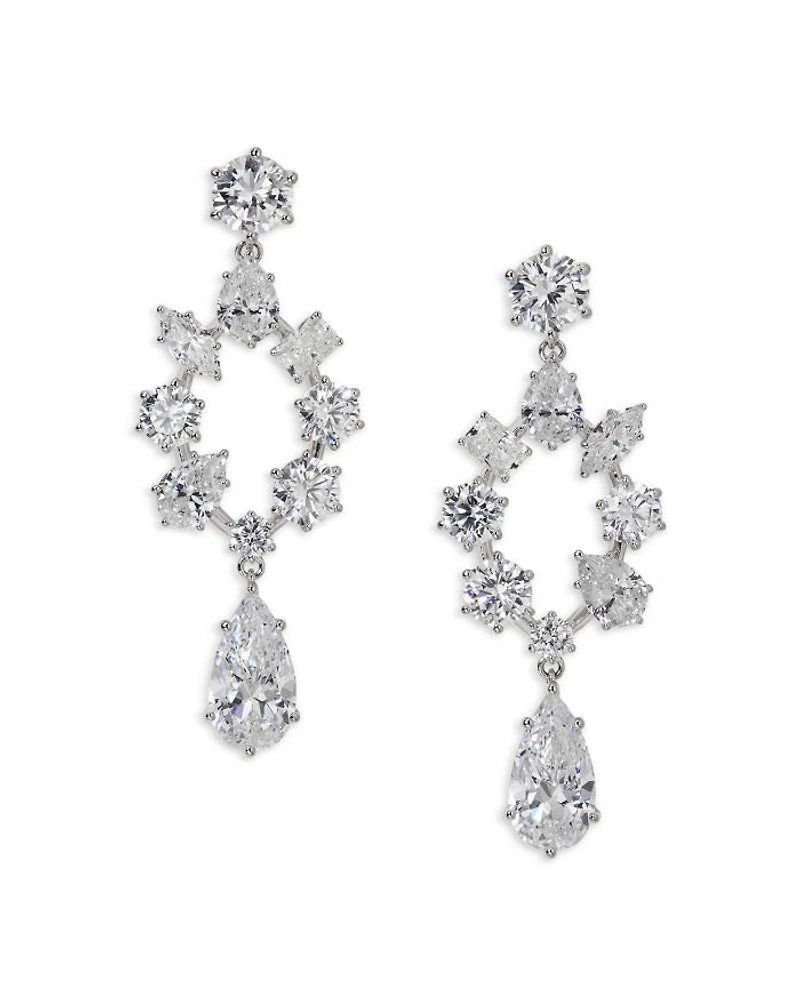 BTRX Mixed Cubic Zirconia Open Chandelier Earrings in Rhodium Plated