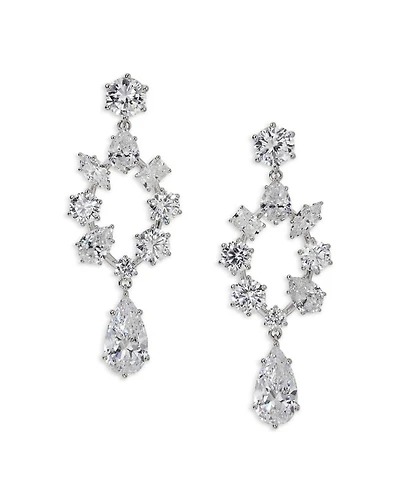 BTRX Mixed Cubic Zirconia Open Chandelier Earrings in Rhodium Plated