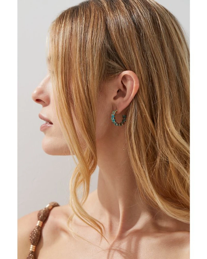 Blue Lagoon Ombré Stone Hoop Earrings in 18K Gold Plated