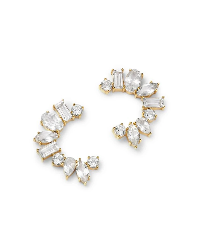 14K Yellow Gold White Topaz Multishape Front Facing Hoop Earrings