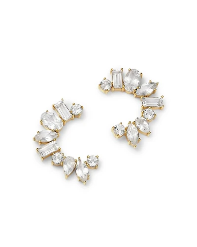 14K Yellow Gold White Topaz Multishape Front Facing Hoop Earrings