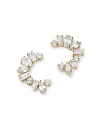 14K Yellow Gold White Topaz Multishape Front Facing Hoop Earrings