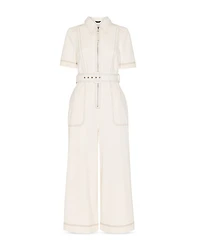 Denim Pintucked Belted Jumpsuit