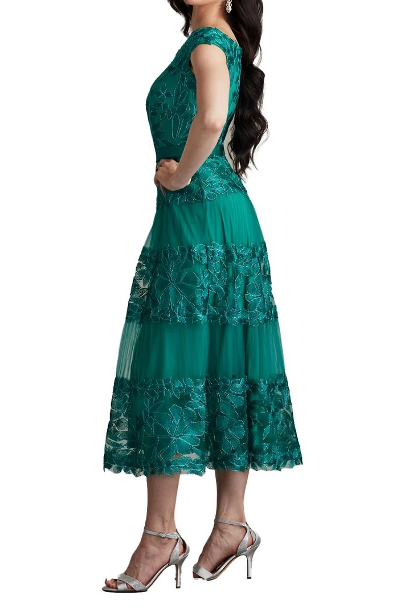 Adriane Floral Embroidered Tea-Length Dress
