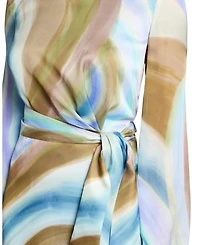DORIA Long Sleeve Midi Dress with Waist Tie Abstract Swirl Print