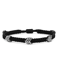 David Yurman Sterling Silver Black Onyx Chevron Black Nylon Woven Station Bracelet
