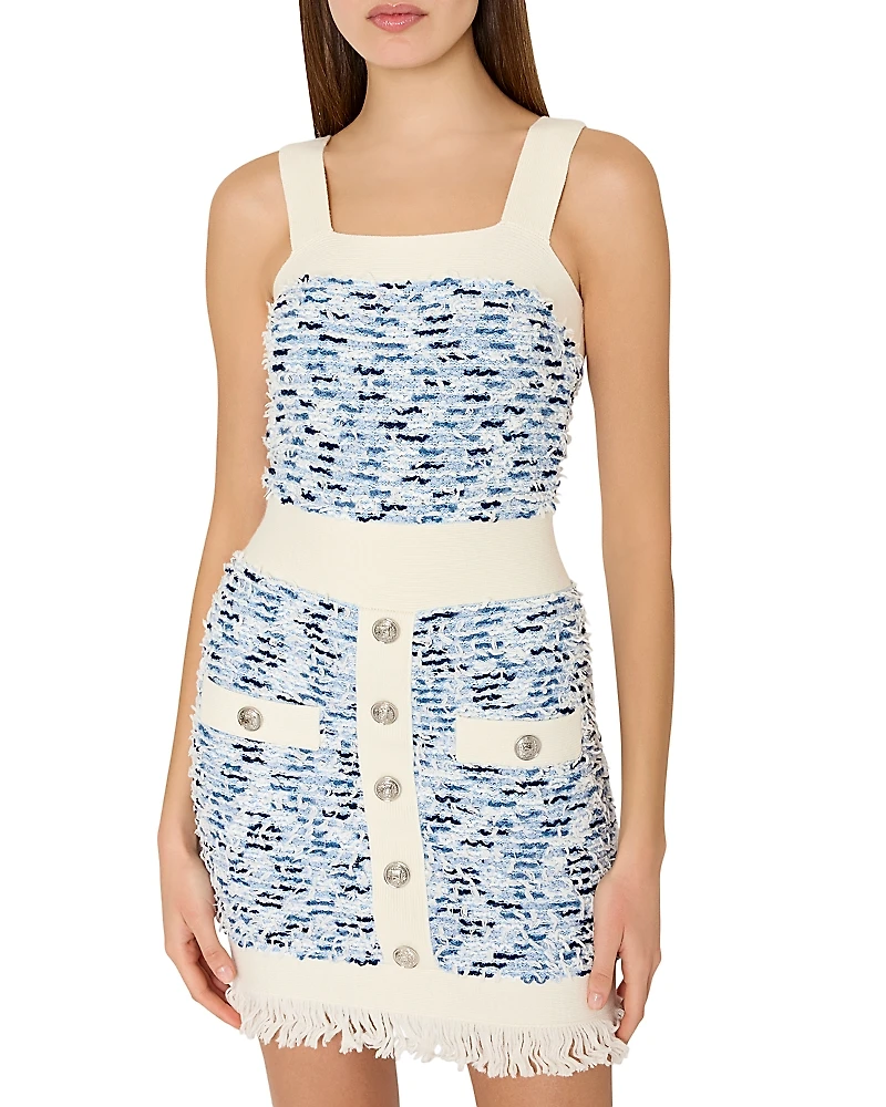 Milly Fringed Textured Tweed Mini Dress