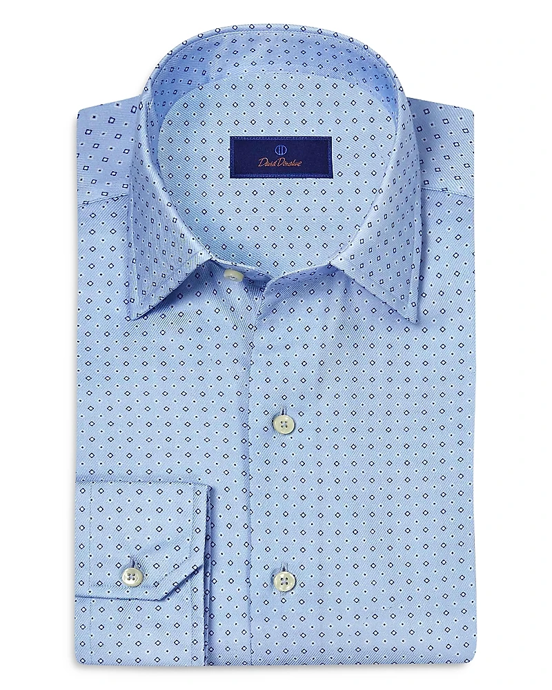 David Donahue Regular Fit Neat Diamond Print Sport Shirt