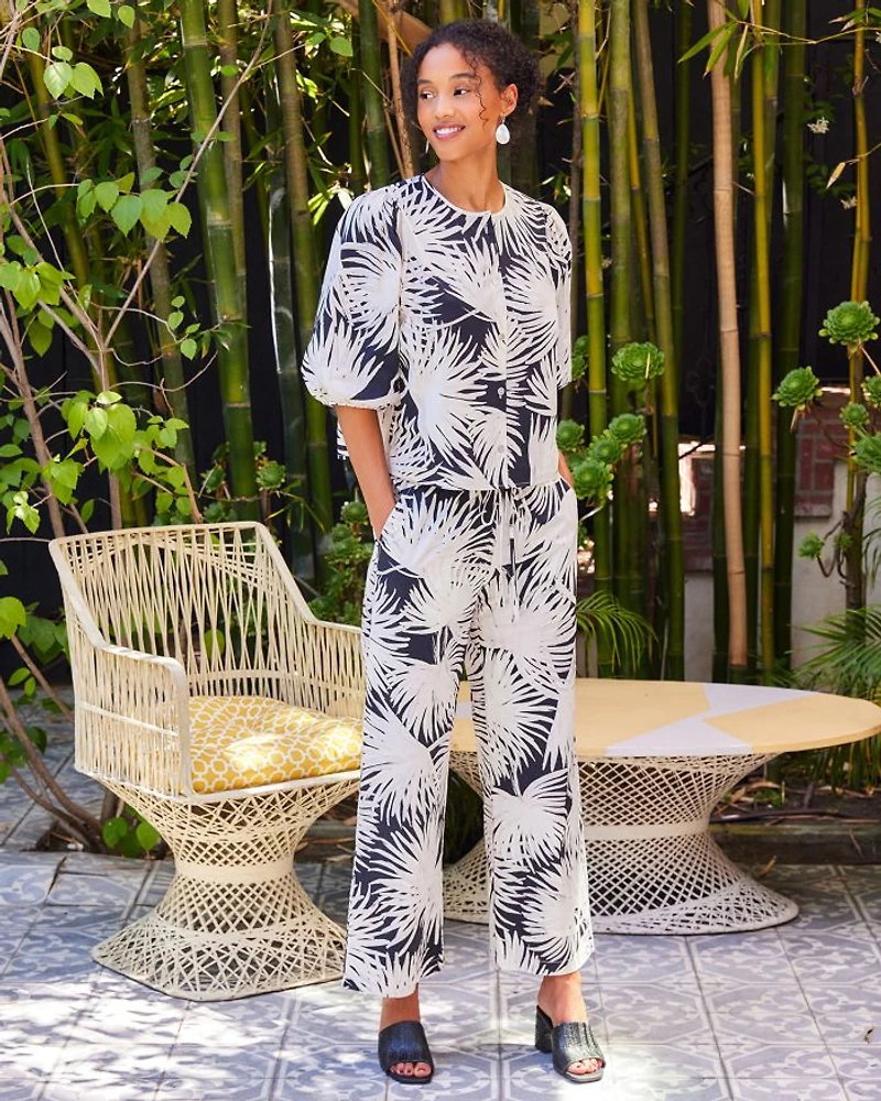 Palm Print Puff Sleeve Shirt