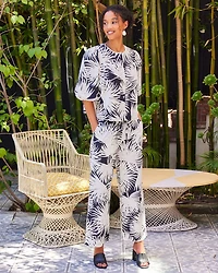 Palm Print Puff Sleeve Shirt