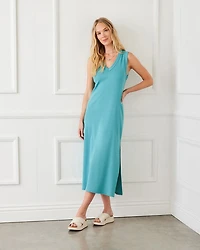 Ribbed V Neck Midi Column Dress
