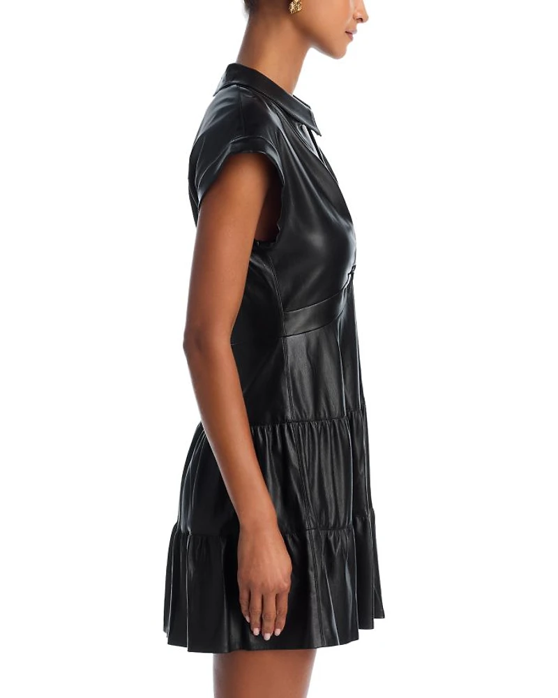 Mila Faux Leather Twist Front Cap Sleeve Dress
