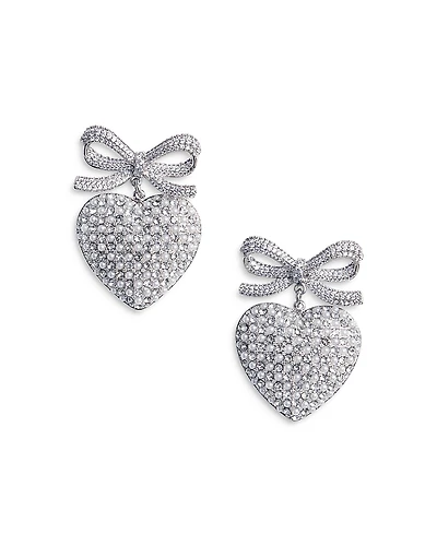 Self-Portrait Crystal Bow Imitation Pearl Heart Earrings