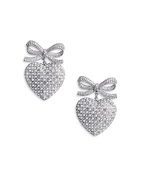 Self-Portrait Crystal Bow Imitation Pearl Heart Earrings