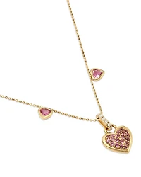 14K Yellow Gold Diamond & Pink Tourmaline Heart Pendant Necklace, 18"