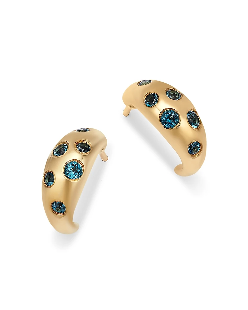 Moon & Meadow 14K Yellow Gold London Blue Topaz Dome Hoop Earrings