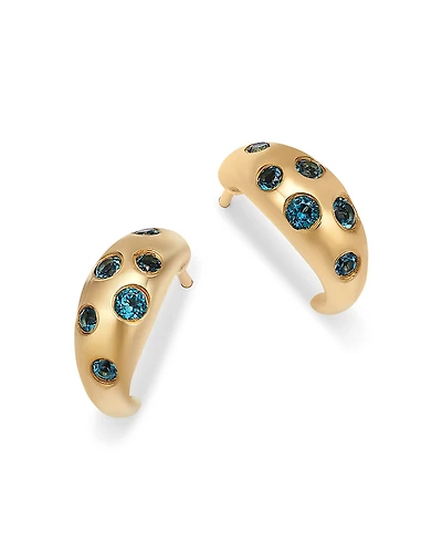 Moon & Meadow 14K Yellow Gold London Blue Topaz Dome Hoop Earrings
