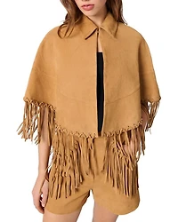 Fringe Trim Leather Coat