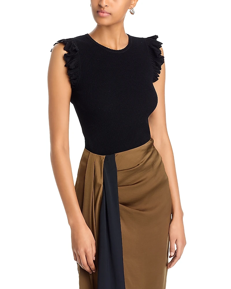 Aqua Rib Knit Flutter Sleeve Top - Exclusive