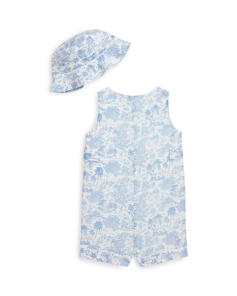 Boys' Riviera Toile Cotton Overall & Hat Set - Baby