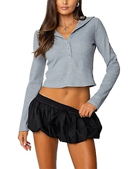 Edikted Hooded Henley Waffle Top