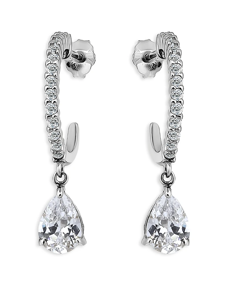 Aqua Cubic Zirconia Pear Shape Charm Half Hoop Earrings