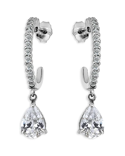 Aqua Cubic Zirconia Pear Shape Charm Half Hoop Earrings
