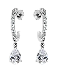 Aqua Cubic Zirconia Pear Shape Charm Half Hoop Earrings