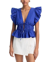 Aqua Ruffle Poplin Top - Exclusive