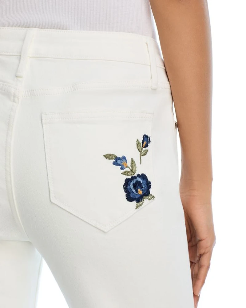 Colette X Blue Bouquet High Rise Cropped Skinny Jeans Cream