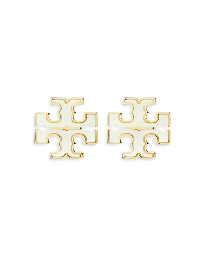Kira Mother Of Pearl Double T Stud Earrings in Gold Tone