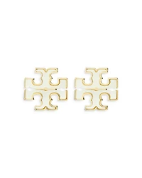 Kira Mother Of Pearl Double T Stud Earrings in Gold Tone