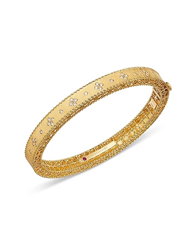 Roberto Coin 18K Yellow Gold Venetian Princess Diamond Flower Bangle Bracelet