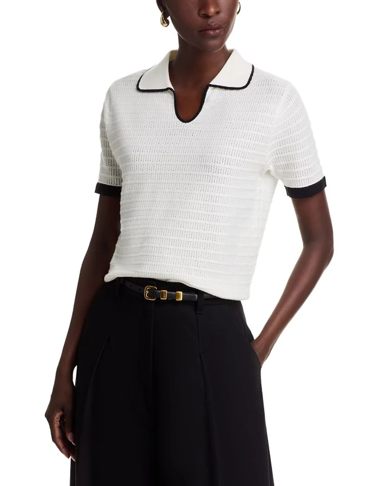 Tipped Rib Knit Polo Sweater