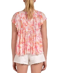 Printed Frilled Short Sleeve Top