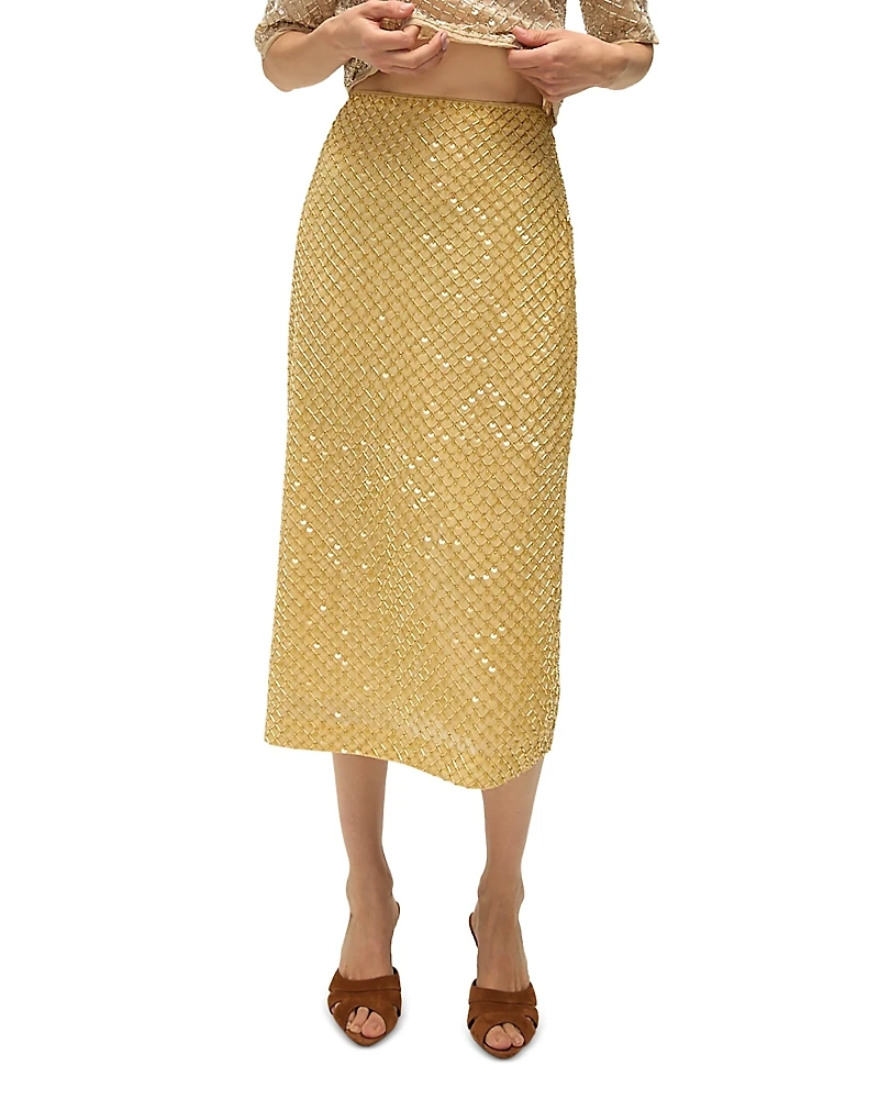 Veronica Beard Allora Embellished Midi Skirt