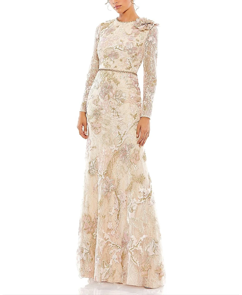 Mac Duggal Floral Embroidered Lace Trumpet Gown