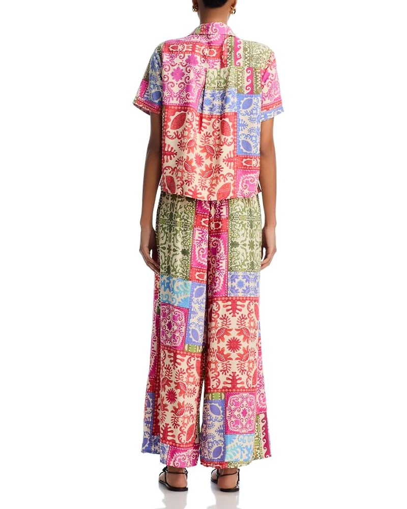 Mixed Print Smocked Waist Wide Leg Pants - Exclusive