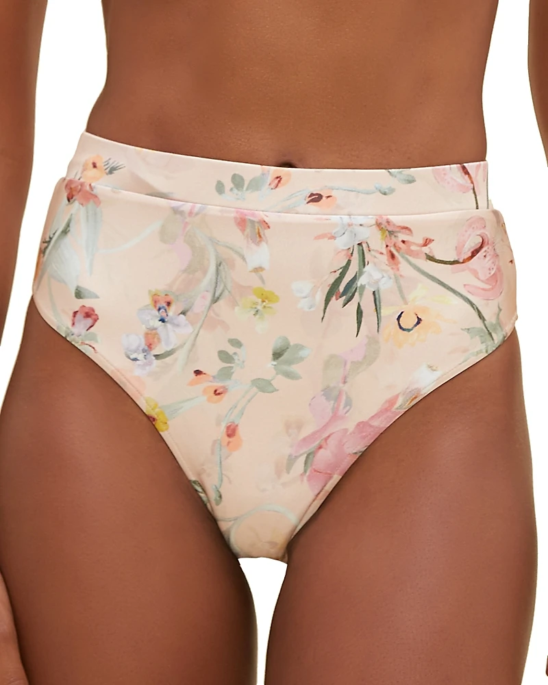 PatBO Lily Floral Print High Rise Bikini Bottom