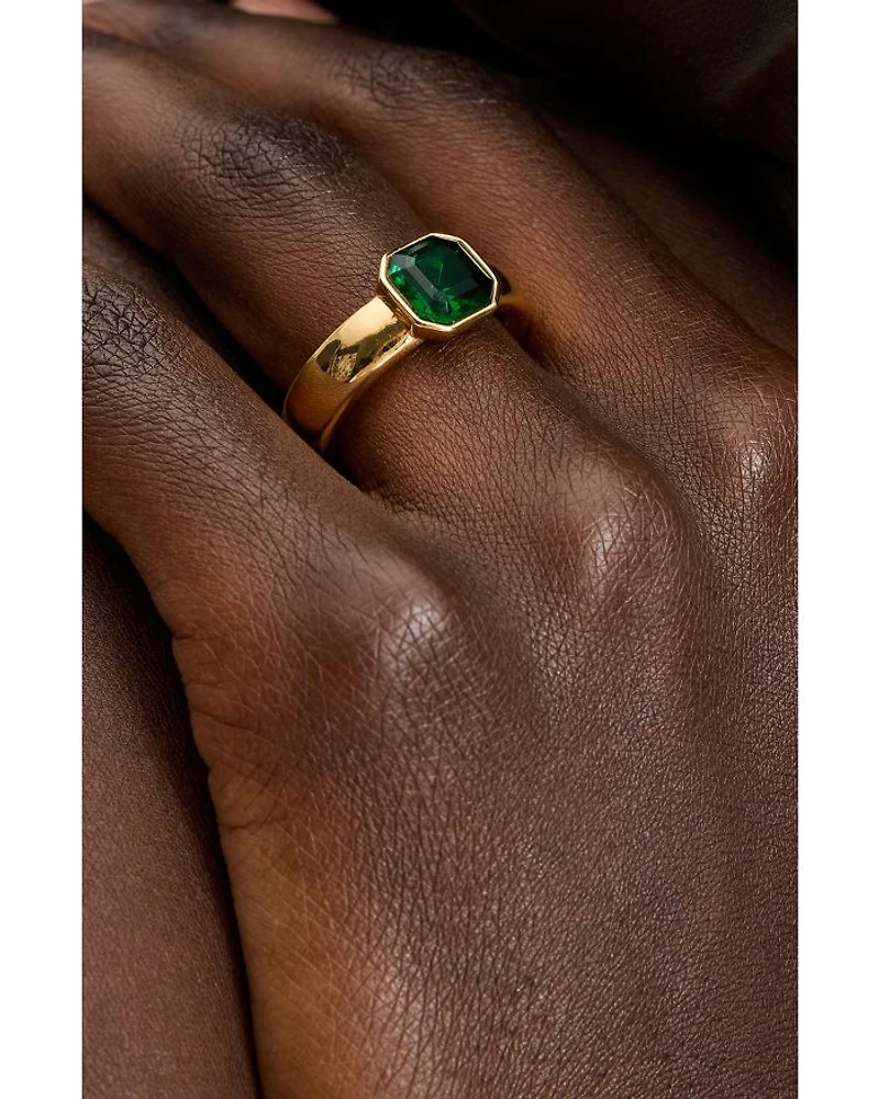 Keep Sparkling Green Cubic Zirconia Ring in Gold Tone