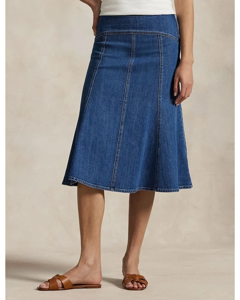 Paneled Denim A Line Skirt