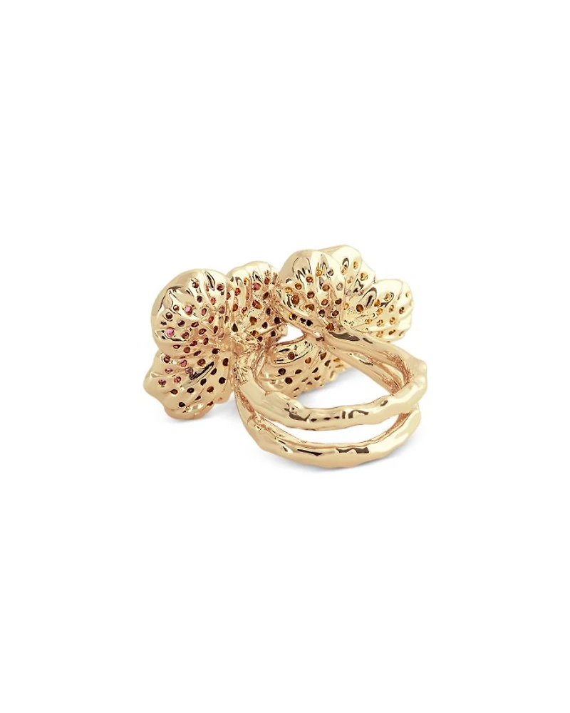 Pavé Double Orchid Ring 18K Gold Plated