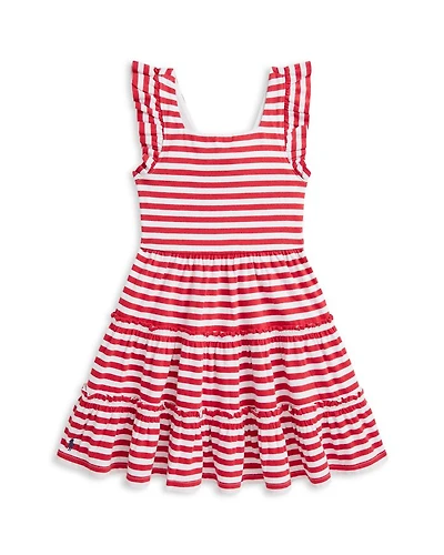 Girls' Striped Ruffled Cotton Jersey Dress - Little Kid