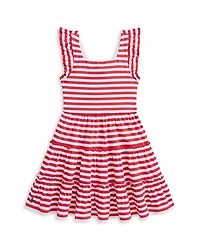 Girls' Striped Ruffled Cotton Jersey Dress - Little Kid