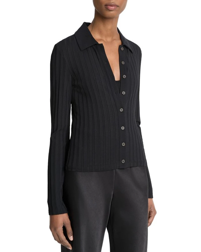 Rib Knit Collared Cardigan