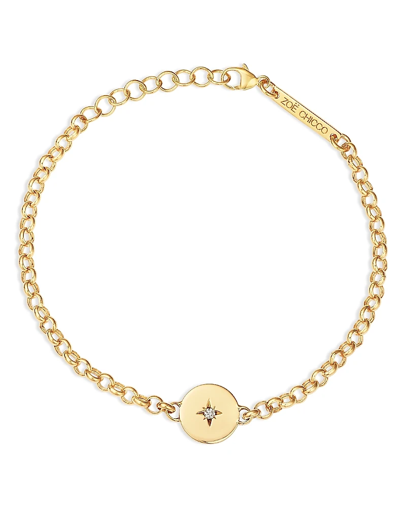 Zoe Chicco 14K Yellow Gold Diamond Star Disc Link Bracelet