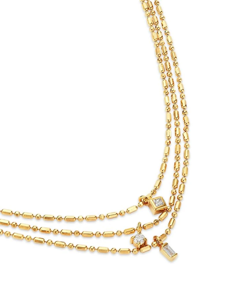 14K Yellow Gold Paris Diamond Mixed Cut Layered Pendant Necklace, 16-18"