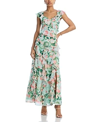 Eliza J V Neck Flutter Sleeve Asymmetrical Ruffle Gown