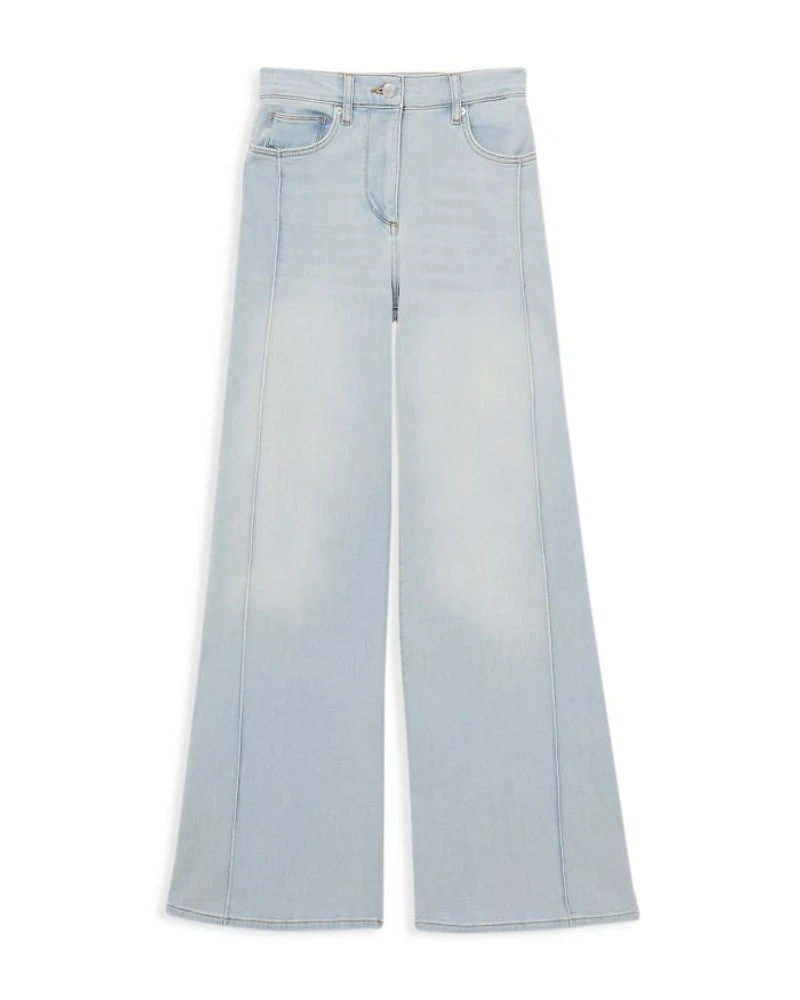 Petite Heather Mid Rise Wide Leg Jeans