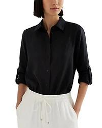 Linen Long Sleeve Collared Button Down Shirt, Regular & Petite